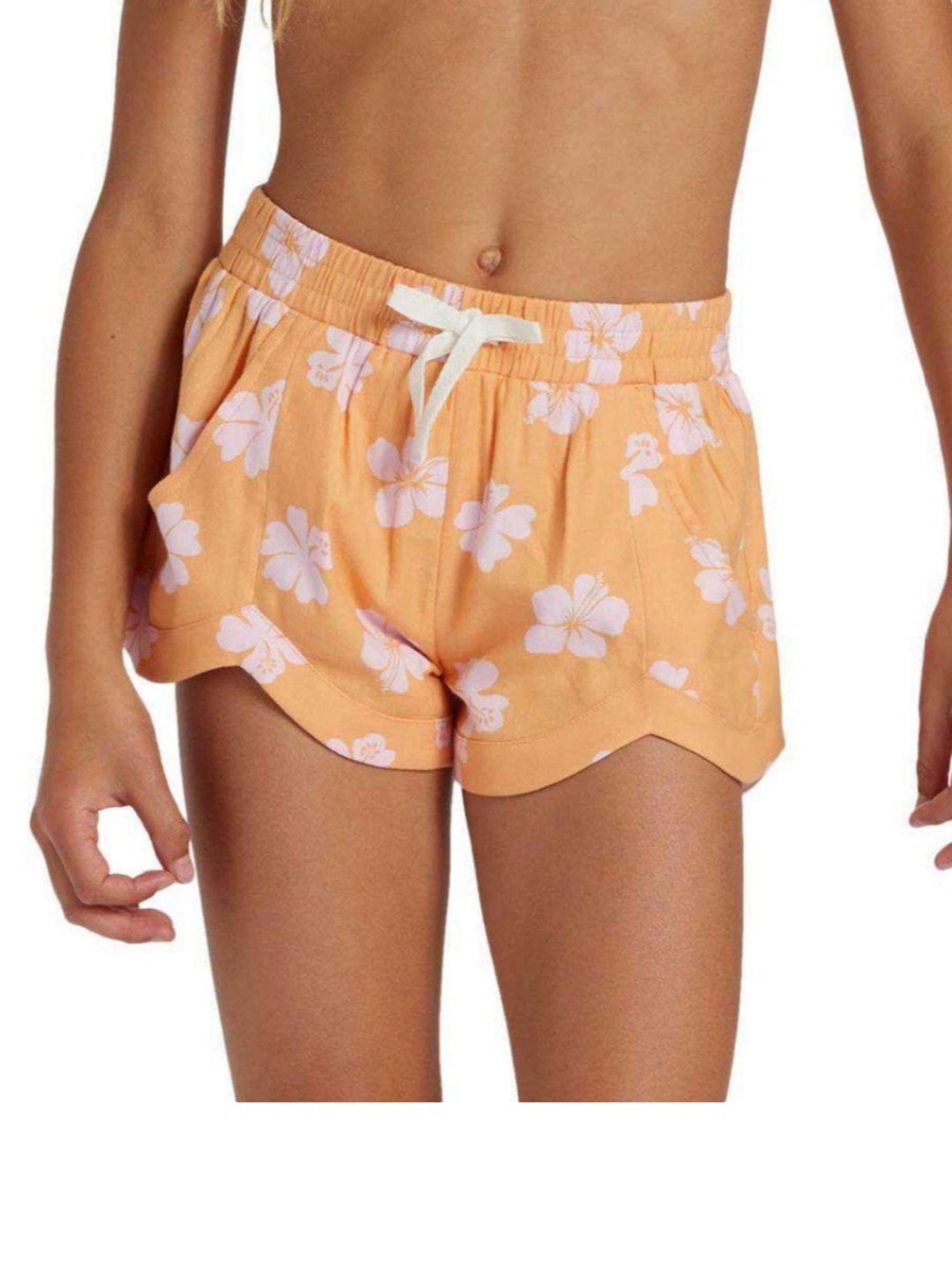 Billabong Girls' Mad For You Elastic Waist Shorts Orange Floral Size M& L